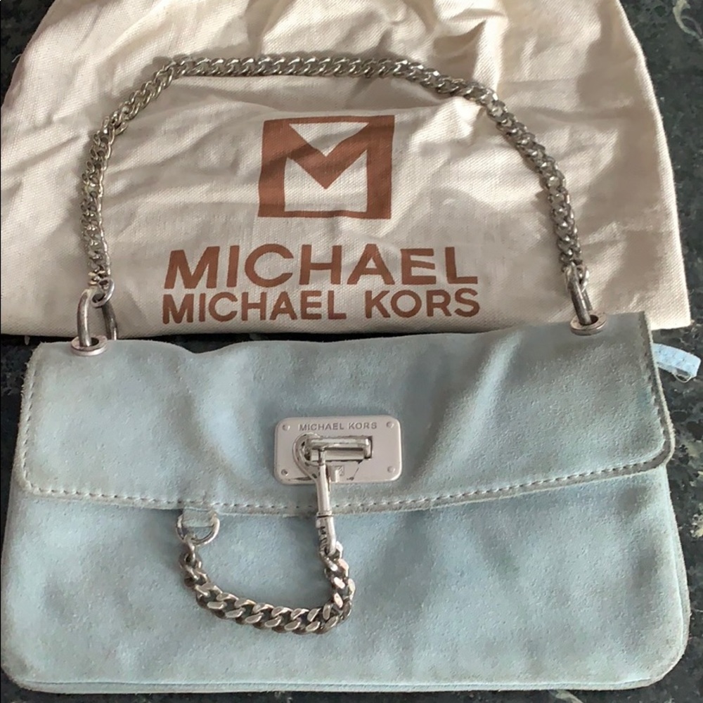Vintage Michael Kors Blue Suede Clutch – With Dust Bag